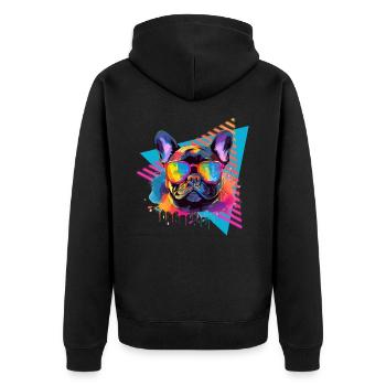 Bunte Französische Bulldogge Sonnenbrille 80er - Unisex Premium Bio Zip Hoodie - Schwarz - Hinten - Nico (187cm)