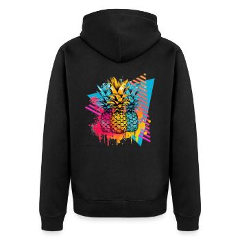 Ananas Palmen Farbkleckse Farbspritzer - Unisex Premium Bio Zip Hoodie - Schwarz - Hinten - Nico (187cm)