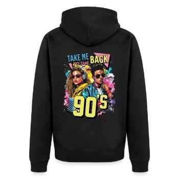 90s 90er Jahre Bunt Musik Party Karneval Kostüm - Unisex Premium Bio Zip Hoodie - Schwarz - Hinten - Nico (187cm)