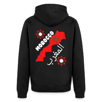 MOROCCAN DESIGN, moroccan flag, moroccan football - Veste à capuche bio Premium Unisexe - noir - Dos - Nico (187cm)