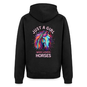 Buntes Pferd Mädchen Frauen - Unisex Premium Bio Zip Hoodie - Schwarz - Hinten - Nico (187cm)