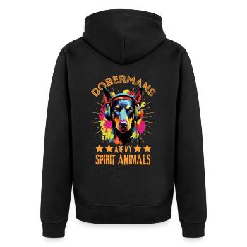 Doberman coloré avec des écouteurs - Veste à capuche bio Premium Unisexe - noir - Dos - Nico (187cm)