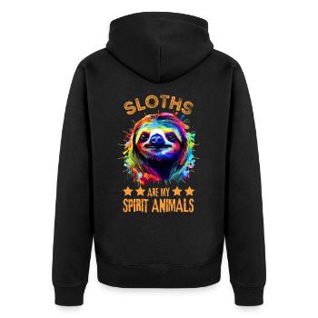 Buntes Faultier Farbkleckse Farbspritzer - Unisex Premium Bio Zip Hoodie - Schwarz - Hinten - Nico (187cm)
