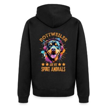 Bunter Rottweiler mit Kopfhörer - Unisex Premium Bio Zip Hoodie - Schwarz - Hinten - Nico (187cm)