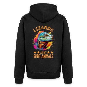 Bunter Komodowaran Farbkleckse Farbspritzer - Unisex Premium Bio Zip Hoodie - Schwarz - Hinten - Nico (187cm)