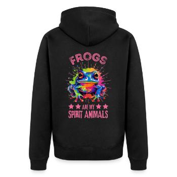 Bunter Frosch Farbkleckse Farbspritzer - Unisex Premium Bio Zip Hoodie - Schwarz - Hinten - Nico (187cm)