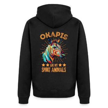 Buntes Okapi Farbkleckse Farbspritzer - Unisex Premium Bio Zip Hoodie - Schwarz - Hinten - Nico (187cm)