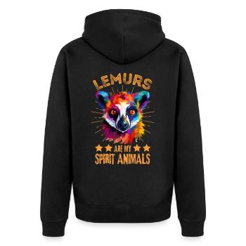 Bunter Lemur Farbkleckse Farbspritzer - Unisex Premium Bio Zip Hoodie - Schwarz - Hinten - Nico (187cm)