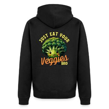 Iss Gemüse, Kumpel! - Unisex Premium Bio Zip Hoodie - Schwarz - Hinten - Nico (187cm)