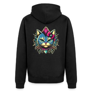 YANACAT Sour but Cute, Stylish Punk Cat - Unisex Premium Organic Zip Hoodie - black - Back - Nico (187cm)