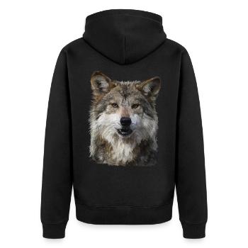 Wolf - Unisex Premium Organic Zip Hoodie - black - Back - Nico (187cm)