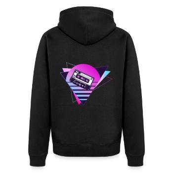 Mixtape Retro, Retro, Cassette, neon - Unisex Premium Bio Zip Hoodie - Schwarz - Hinten - Nico (187cm)