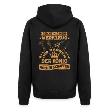 Reicht Mir Mein Werkzeug Ihr Narren Handwerker - Unisex Premium Bio Zip Hoodie - Schwarz - Hinten - Nico (187cm)