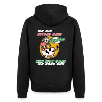 Ich Bin Second Hand Vegetarier Kuh Isst Gras - Unisex Premium Bio Zip Hoodie - Schwarz - Hinten - Nico (187cm)