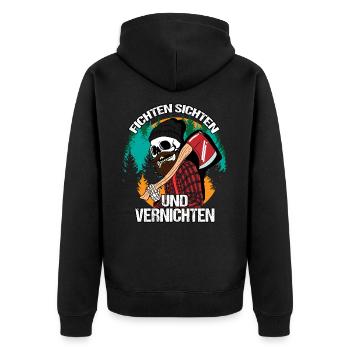Holzfäller Fichten Sichten Vernichten Baumfäller - Unisex Premium Bio Zip Hoodie - Schwarz - Hinten - Nico (187cm)