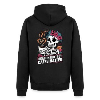 Lustiger Kaffee Koffein Skelett Spruch - Unisex Premium Bio Zip Hoodie - Schwarz - Hinten - Nico (187cm)