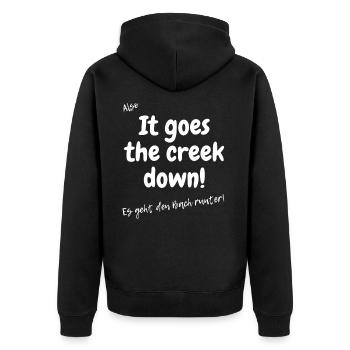 Es geht den Bach runter. - Unisex Premium Bio Zip Hoodie - Schwarz - Hinten - Nico (187cm)