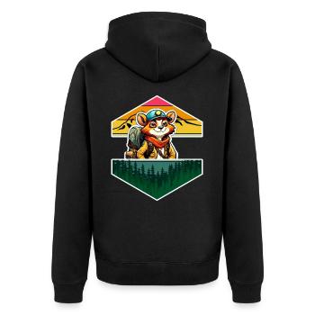 Roter Panda Comic Abenteuer Wald Gebirge - Unisex Premium Bio Zip Hoodie - Schwarz - Hinten - Nico (187cm)