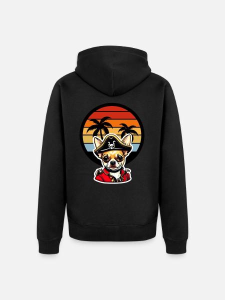 Chihuahua Pirate in Caribbean Sunset Palm Trees - Unisex Premium Organic Zip Hoodie - black