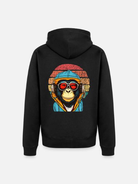 Chill Monkey Sunglasses Relaxed Chimpanzee - Unisex Premium Organic Zip Hoodie - black