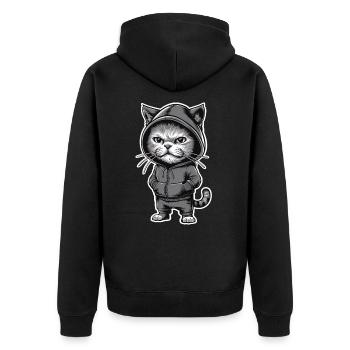 Genervte Verärgerte Katze im stylischen Hoodie - Unisex Premium Bio Zip Hoodie - Schwarz - Hinten - Nico (187cm)