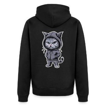 Genervte Verärgerte Katze im stylischen Hoodie - Unisex Premium Bio Zip Hoodie - Schwarz - Hinten - Nico (187cm)