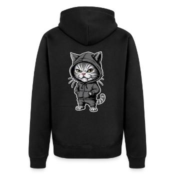 Genervte Verärgerte Katze im stylischen Hoodie - Unisex Premium Bio Zip Hoodie - Schwarz - Hinten - Nico (187cm)
