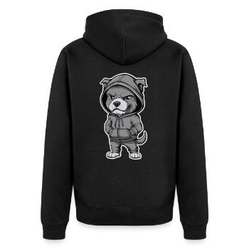 Cooler Hund im stylischen Hoodie - Unisex Premium Bio Zip Hoodie - Schwarz - Hinten - Nico (187cm)