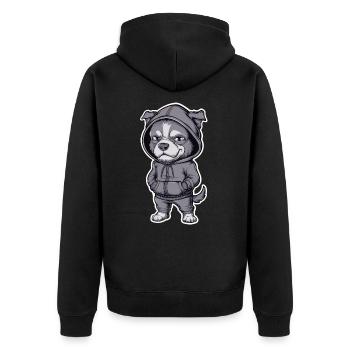 Cool dog in stylish hoodie - Unisex Premium Organic Zip Hoodie - black - Back - Nico (187cm)