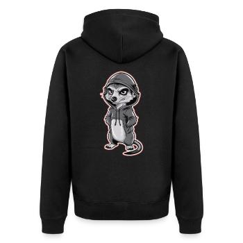 Cooles Erdmännchen im stylischen Hoodie - Unisex Premium Bio Zip Hoodie - Schwarz - Hinten - Nico (187cm)
