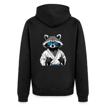 Waschbär Kampfsport Karate Judo MMA Geschenkidee - Unisex Premium Bio Zip Hoodie - Schwarz - Hinten - Nico (187cm)