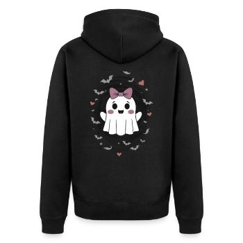 Cute Ghost with Bats - Unisex Premium Organic Zip Hoodie - black - Back - Nico (187cm)