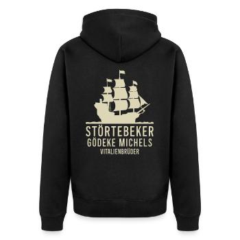 Störtebeker Gödeke Michels Victual Brothers - Unisex Premium Organic Zip Hoodie - black - Back - Nico (187cm)