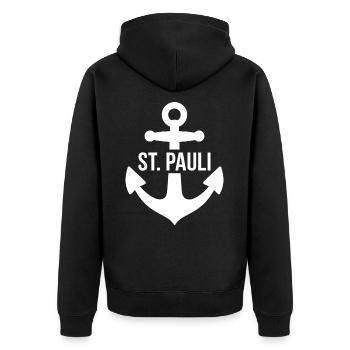 St. Pauli Anker Reeperbahn Kiez - Unisex Premium Bio Zip Hoodie - Schwarz - Hinten - Nico (187cm)