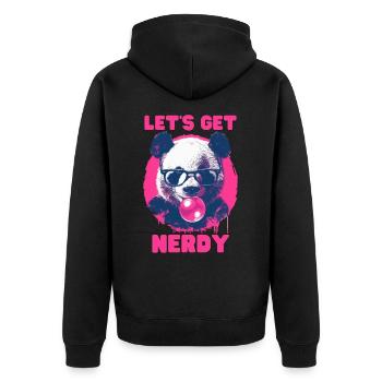 Panda mit Brille und pinkem Kaugummi - Unisex Premium Bio Zip Hoodie - Schwarz - Hinten - Nico (187cm)