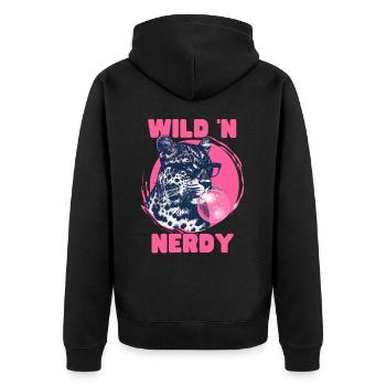Leopard with sunglasses and pink bubblegum - Unisex Premium Organic Zip Hoodie - black - Back - Nico (187cm)
