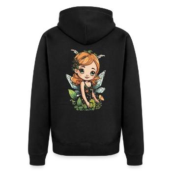 Blühende Waldfee – ein bezaubernder Naturgeist - Unisex Premium Bio Zip Hoodie - Schwarz - Hinten - Nico (187cm)