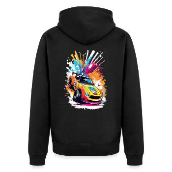 Retro Drift Car – Living Racing Art Splash Art - Unisex Premium Bio Zip Hoodie - Schwarz - Hinten - Nico (187cm)