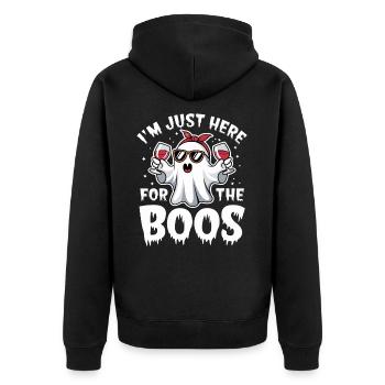 Fantôme d’Halloween, je suis juste là pour les huées - Veste à capuche bio Premium Unisexe - noir - Dos - Nico (187cm)
