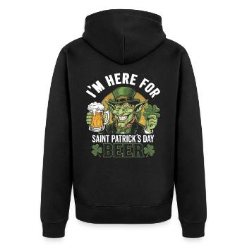 St. Patrick`s Day Beer Leprechaun Kobold Bier - Unisex Premium Bio Zip Hoodie - Schwarz - Hinten - Nico (187cm)