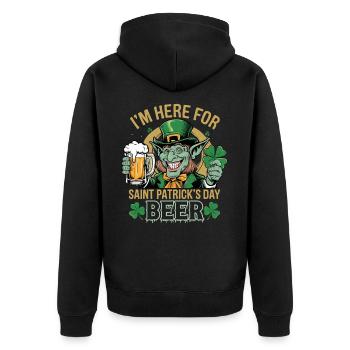 St. Patrick`s Day Beer Leprechaun Kobold Bier - Unisex Premium Bio Zip Hoodie - Schwarz - Hinten - Nico (187cm)
