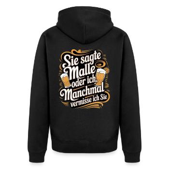 Sie sagte Malle oder ich lustiger Mallorca Spruch - Unisex Premium Bio Zip Hoodie - Schwarz - Hinten - Nico (187cm)
