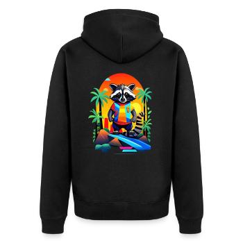 Retro raccoon in tropical sunset - Unisex Premium Organic Zip Hoodie - black - Back - Nico (187cm)