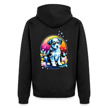 Cute puppy with lotus flowers - Unisex Premium Organic Zip Hoodie - black - Back - Nico (187cm)
