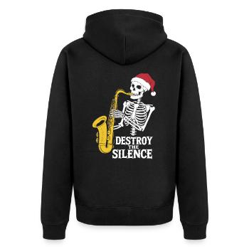 Skelett Saxophon Destroy the Silence Musik - Unisex Premium Bio Zip Hoodie - Schwarz - Hinten - Nico (187cm)