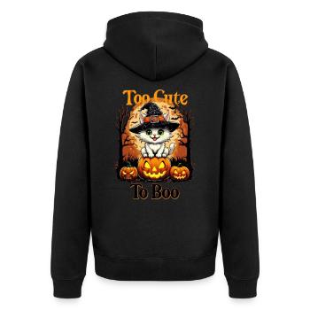 Too Cute to Boo - Halloween Cat on Pumpkins - Unisex Premium Organic Zip Hoodie - black - Back - Nico (187cm)