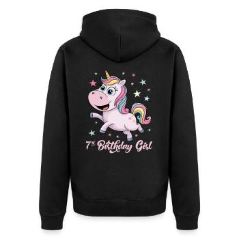 Licorne drôle 7e anniversaire fille - Veste à capuche bio Premium Unisexe - noir - Dos - Nico (187cm)