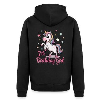 Licorne drôle 7e anniversaire fille - Veste à capuche bio Premium Unisexe - noir - Dos - Nico (187cm)
