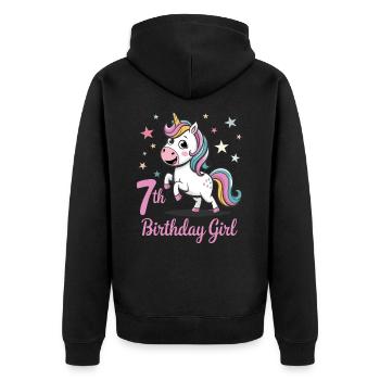 Licorne drôle 7e anniversaire fille - Veste à capuche bio Premium Unisexe - noir - Dos - Nico (187cm)