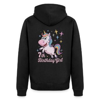 Licorne drôle 7e anniversaire fille - Veste à capuche bio Premium Unisexe - noir - Dos - Nico (187cm)